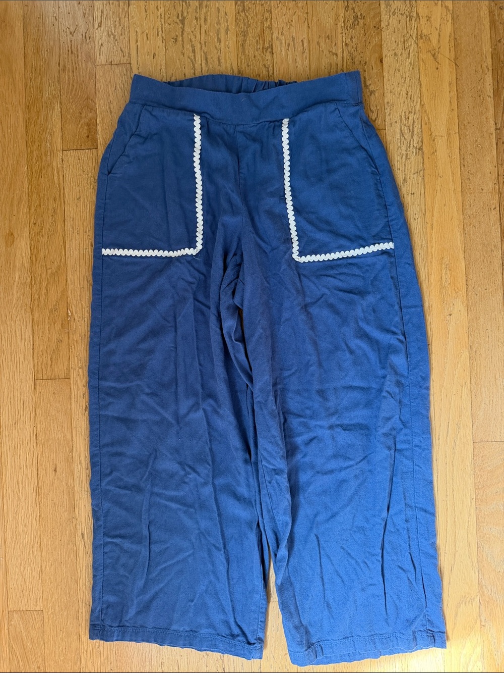 SOLID & STRIPED Blue Wide-Leg women’s cropped Pants with White Trim